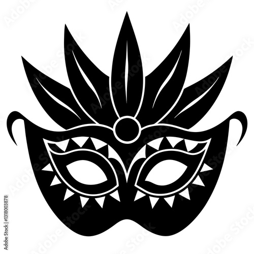 Set of carnival masks with silhouette icons of masquerade masks vector art illustration