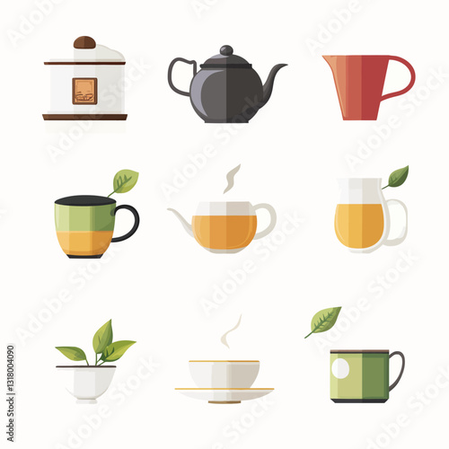 Tea sets and teaware collection in modern minimalist style design.