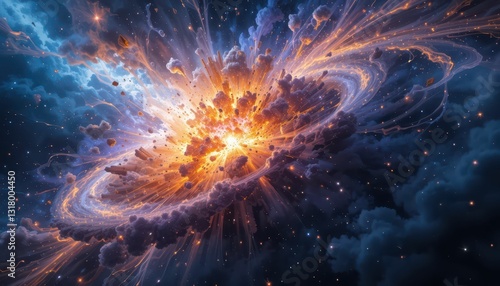 Explosive Cosmic Event with Bright Colors in Deep Space Background