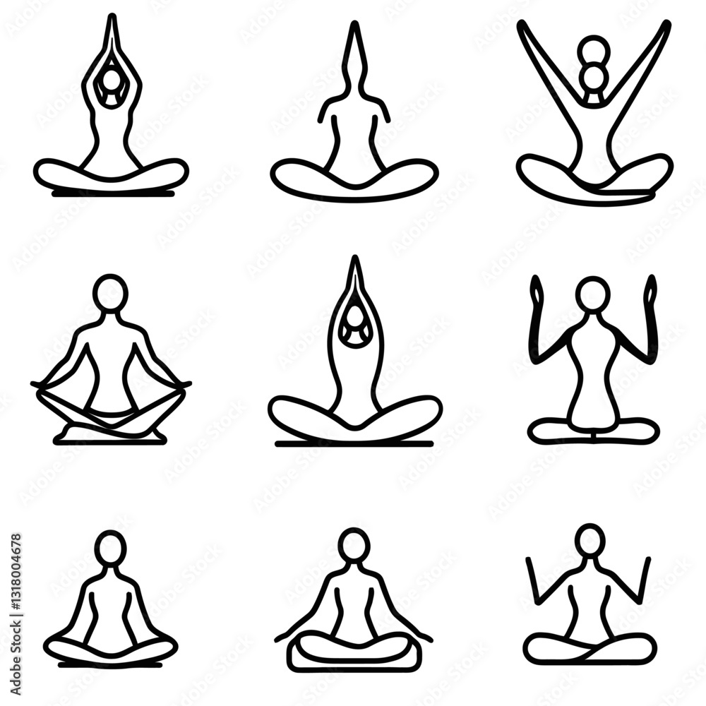 Yoga Poses Vector Illustrations in Black & White, Meditation and Wellbeing Yoga Poses Vector Illustrations in Black & White, Meditation and Wellbeing