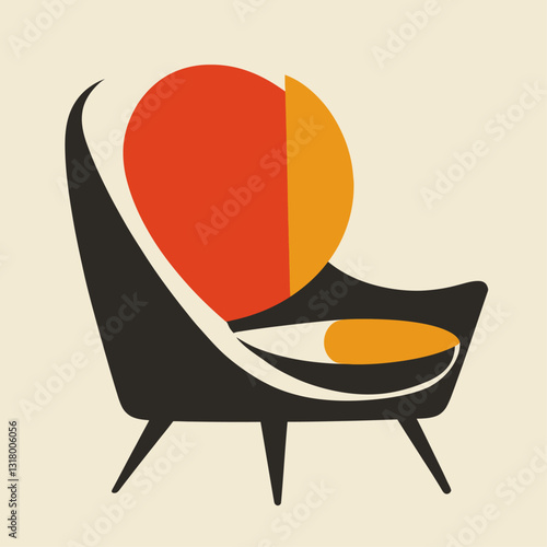 Mid-Century Modern Lounge Chair Illustration, Geometric Design, Retro Decor