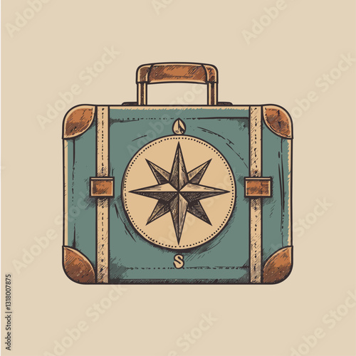 Vintage Travel Suitcase with Compass, Adventure, and Exploration Concepts