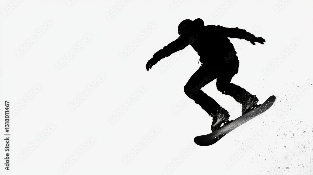 Snowboarder in Action Against White Background