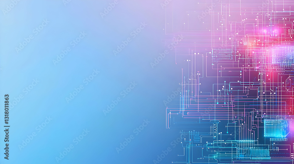 Abstract Technology Background With Interconnected Lines In Blue And Pink Gradient Abstract Technology Background With Interconnected Lines In Blue And Pink Gradient