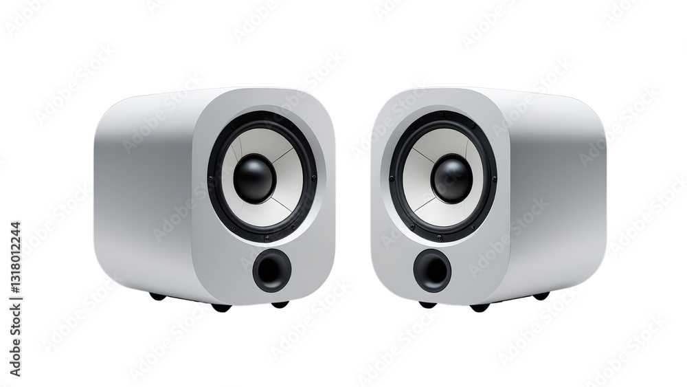 Obraz premium Stylish white speakers with a transparent background, featuring a modern design, perfect for any audio setup.