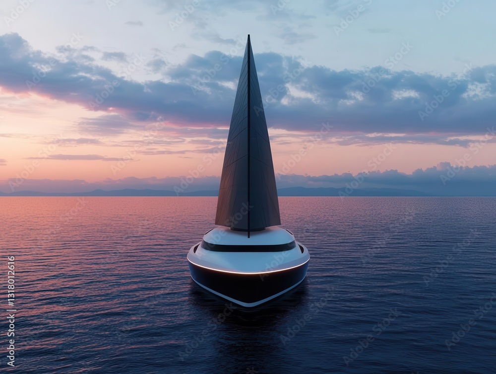 Fototapeta premium Concept yacht with solar sails and advanced AI navigation, futuristic recreation and sustainable marine travel