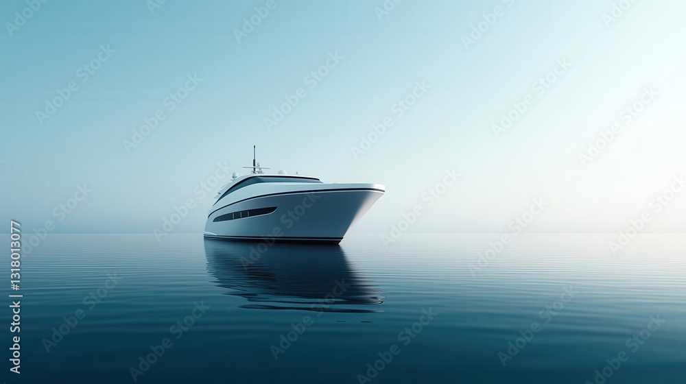 Fototapeta premium Futuristic luxury yacht with sleek aerodynamic design, cruising in crystalclear waters, innovative recreation and modern technology