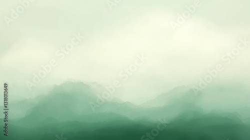 Misty Green Mountains Watercolor Painting