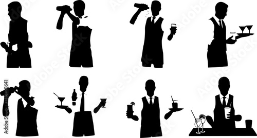 Set of bartender silhouette vector on white background
