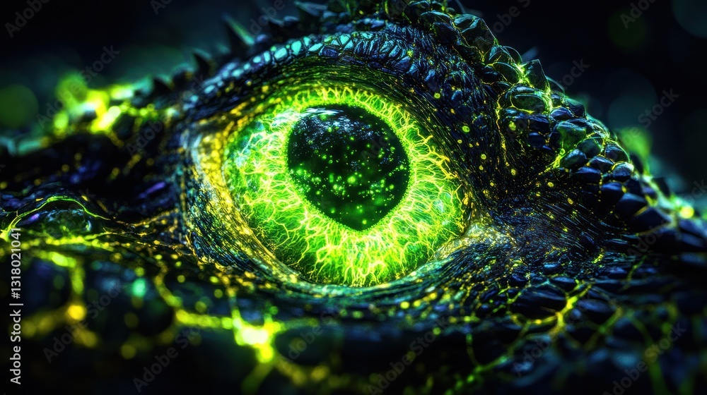 Naklejka premium Glowing Dragon Eye, Fantasy Creature Closeup