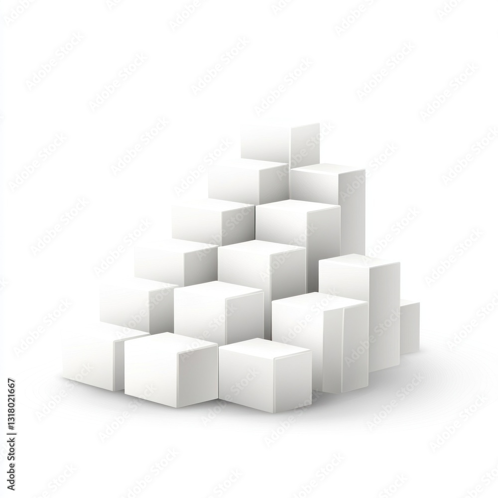 Abstract white cubes forming a pyramid shape. Abstract white cubes forming a pyramid shape.