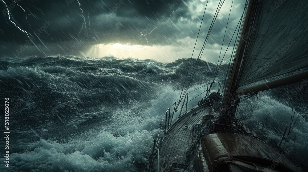 Obraz premium Sailing through a stormy sea