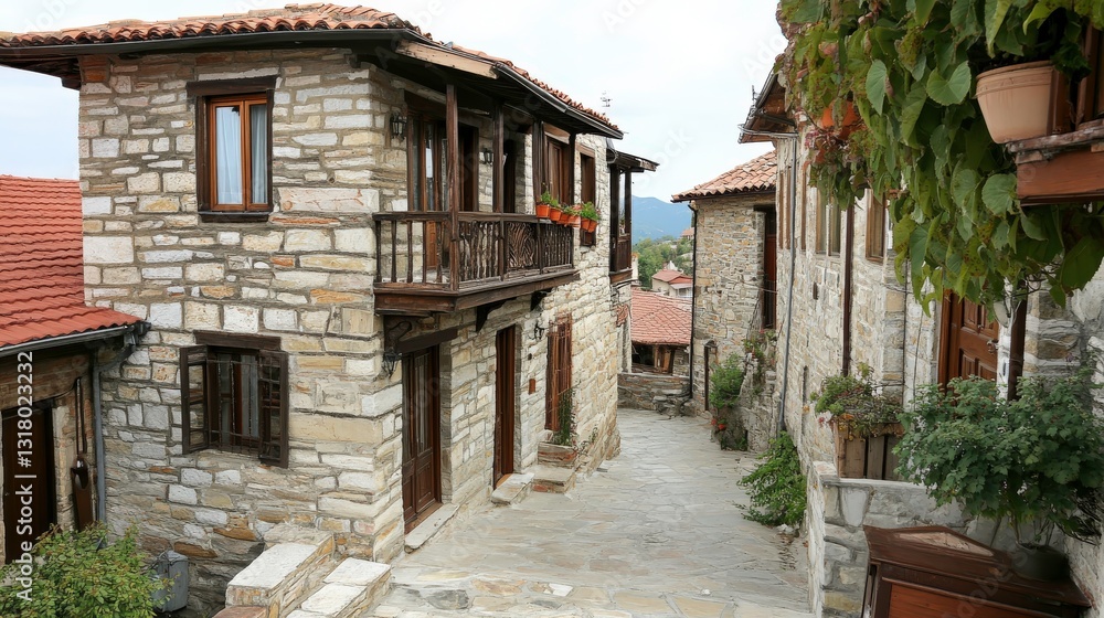 Quaint Alleyway Between Historic Stone Houses Quaint Alleyway Between Historic Stone Houses