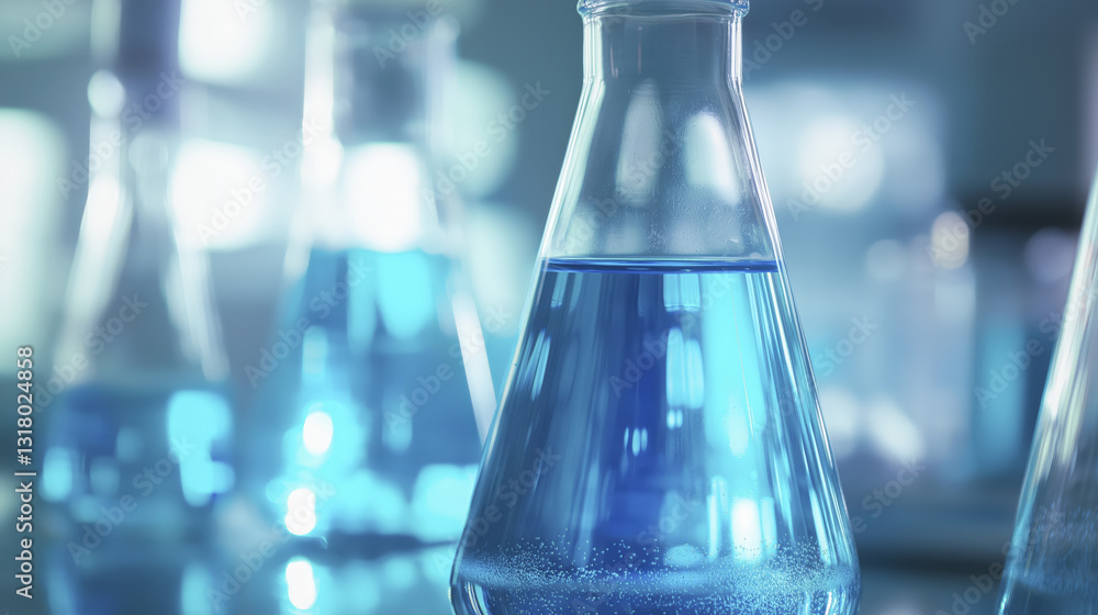 close up of blue liquid in laboratory flask, showcasing scientific research and experimentation close up of blue liquid in laboratory flask, showcasing scientific research and experimentation