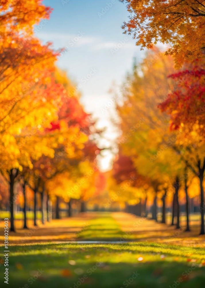A vibrant pathway lined with autumn trees showcasing brilliant colors of orange, yellow, and red under a clear blue sky. A vibrant pathway lined with autumn trees showcasing brilliant colors of orange, yellow, and red under a clear blue sky.