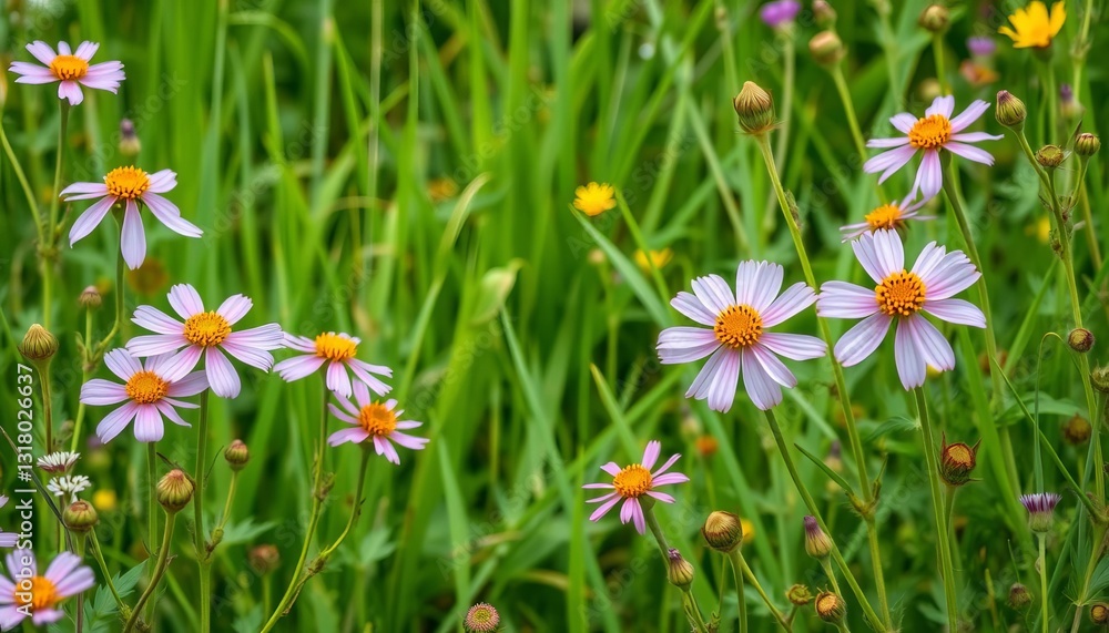 Vibrant green wildflowers form a natural frame, design, field Vibrant green wildflowers form a natural frame, design, field