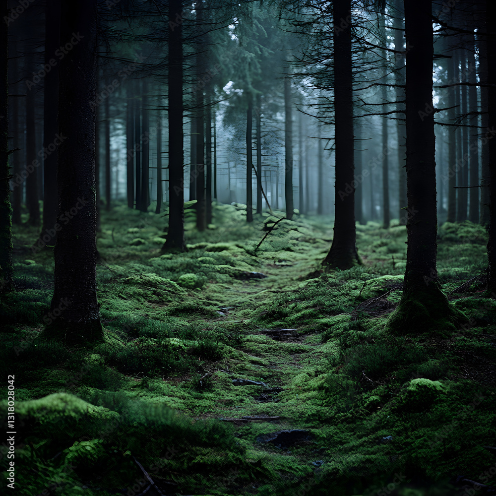 Obraz premium Dark Forest Path: Nature Background Image isolated on transparent background
