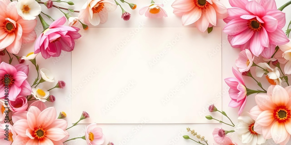 Pastel floral frame surrounds blank notepad; romantic boho aesthetic, aesthetic, simple Pastel floral frame surrounds blank notepad; romantic boho aesthetic, aesthetic, simple