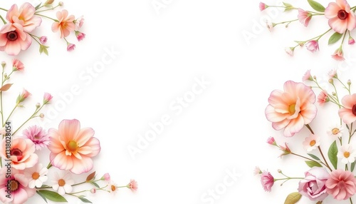 Fototapeta Naklejka Na Ścianę i Meble -  Pastel floral square border, boho style, soft colors, elegant botanical design, wedding & Valentine's decor, flowers, pattern