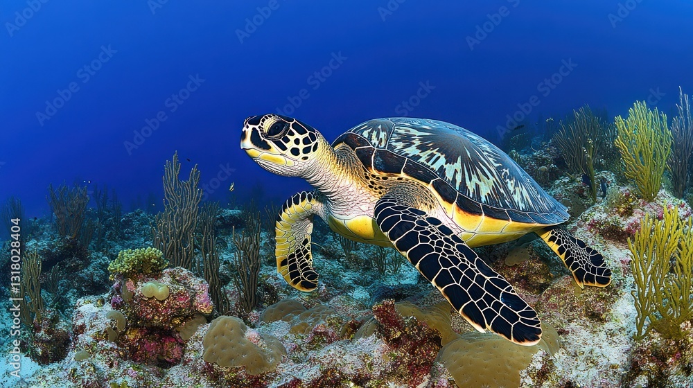 Fototapeta premium Sea Turtle Swimming in Coral Reef
