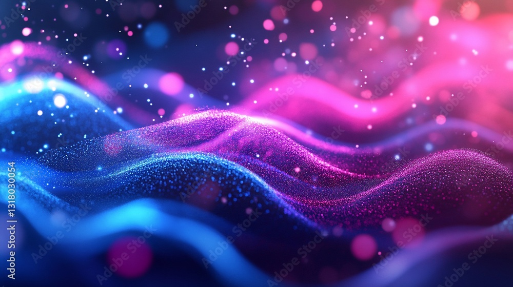 Abstract Digital Waveforms: Neon Blue and Pink Particle Flow in Dark Space Abstract Digital Waveforms: Neon Blue and Pink Particle Flow in Dark Space