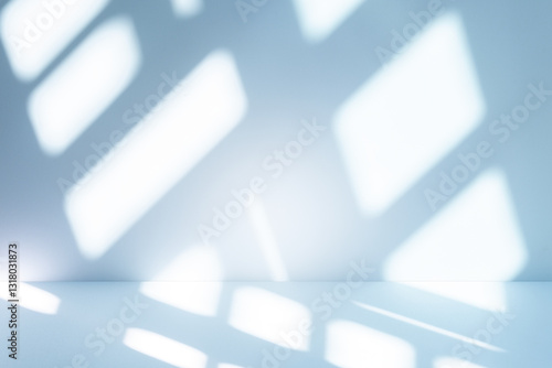 Wall interior background  studio and backdrops show products. with soft light shadow from window color blue and white. background for text insertion and presentation of product 