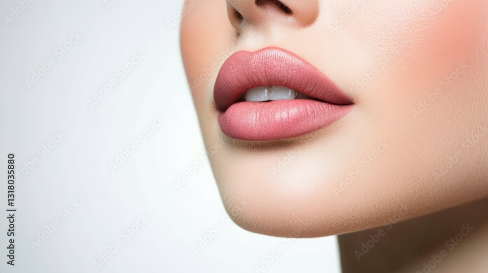 Obraz premium Matte Lips on Neutral Background with Copy Space