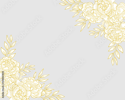 Hand Drawn Gold Peony Floral Border