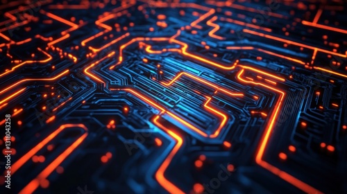 Advanced futuristic technology circuit board with glowing lines and intricate patterns