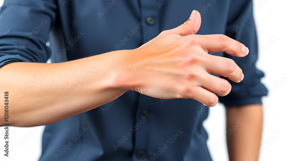 Obraz premium Carpal tunnel. Hand pain in woman injury wrist. Arthritis office syndrome is consequence of computer. Health care isolated on white background.