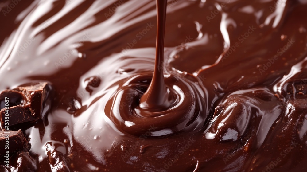 Melted chocolate pouring over chunks Melted chocolate pouring over chunks