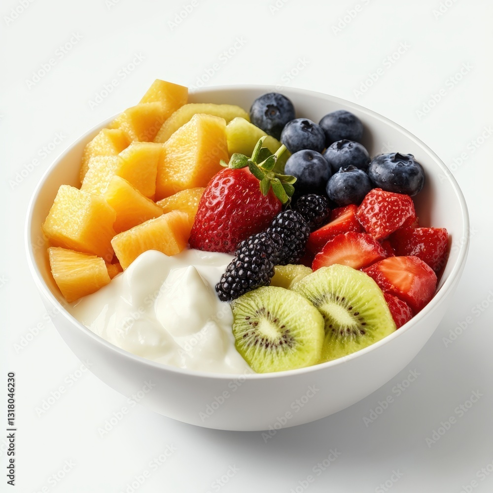 Fresh fruit salad with berries and melon in a bowl Fresh fruit salad with berries and melon in a bowl