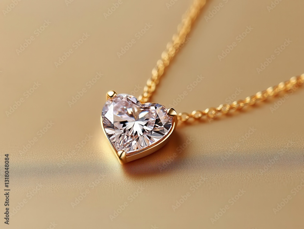 Romantic heartshaped diamond necklace with vibrant sparkle, isolated on a smooth champagne gold background Romantic heartshaped diamond necklace with vibrant sparkle, isolated on a smooth champagne gold background