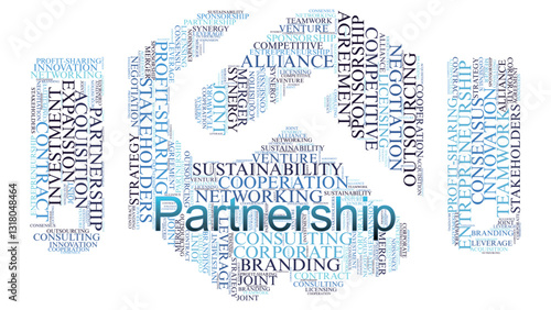 A business handshake word cloud design, visually representing corporate collaboration