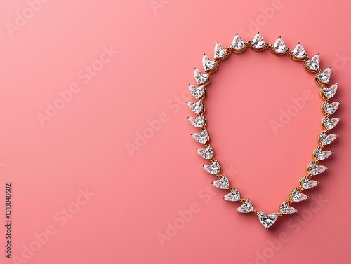 Heartshaped diamond necklace with seamless design, isolated on a pastel blush pink background, luxurious aesthetic