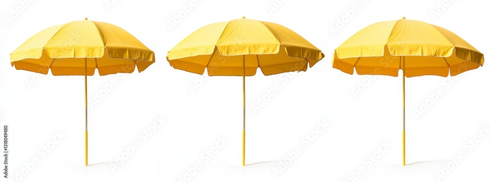 Obraz premium Three Yellow Beach Umbrellas on White Background