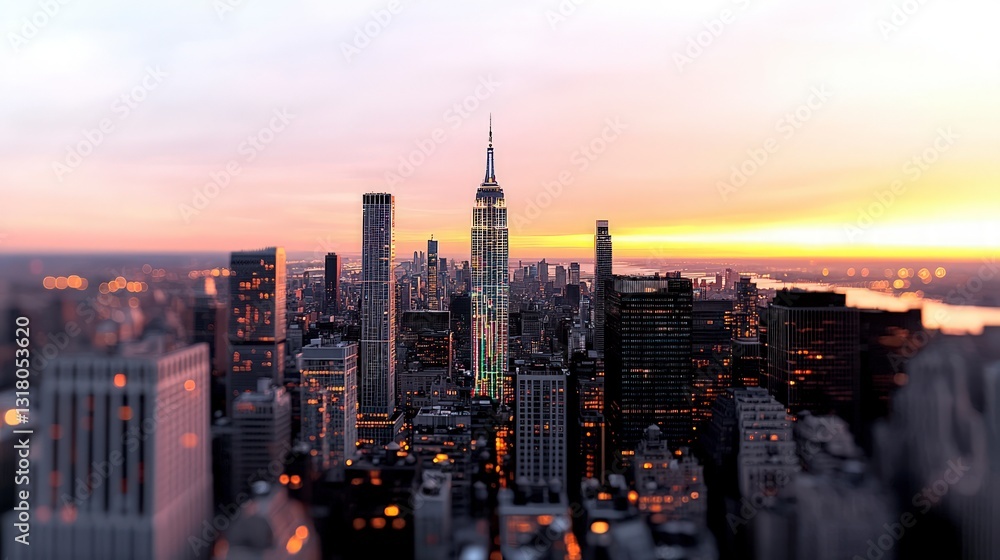 Obraz premium Stunning Cityscape Sunset Skyscrapers Urban Skyline Golden Hour