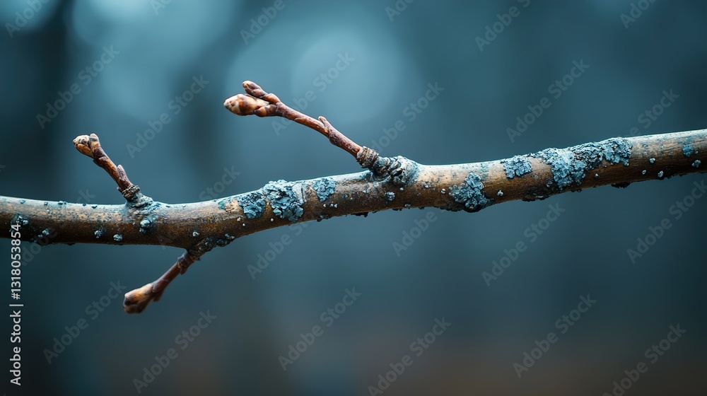 Lichen-Covered Branch: A Spring Awakening Lichen-Covered Branch: A Spring Awakening