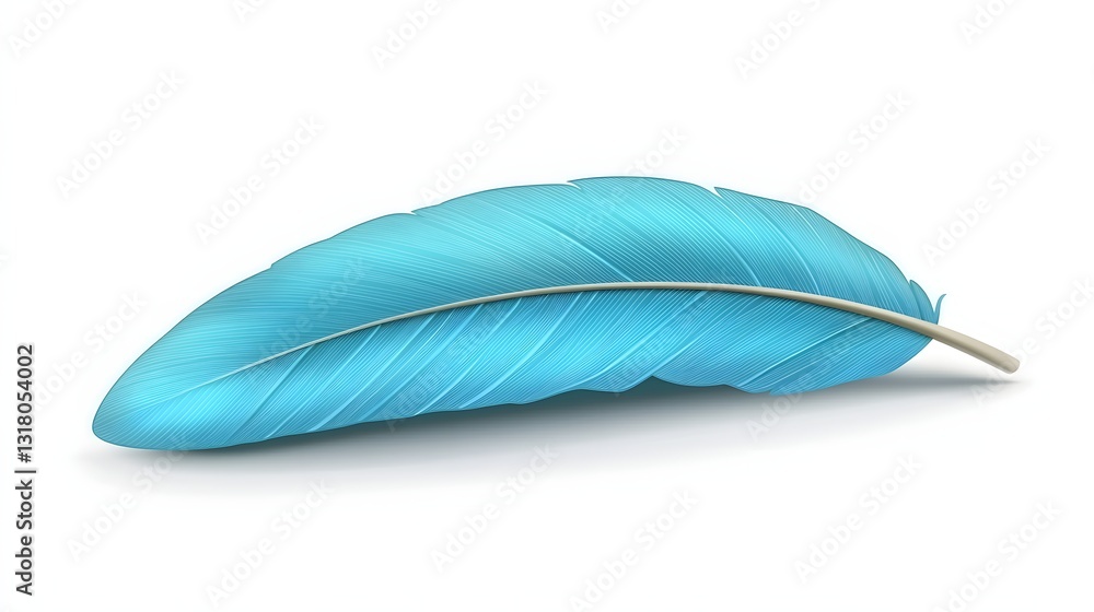 Vibrant Blue Feather with Intricate Texture Against a Clean White Background Vibrant Blue Feather with Intricate Texture Against a Clean White Background