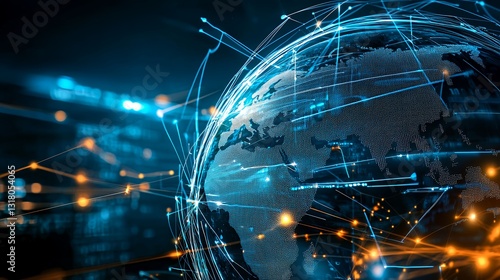 Abstract Digital Globe Glowing Blue Network Connections Data Visualization