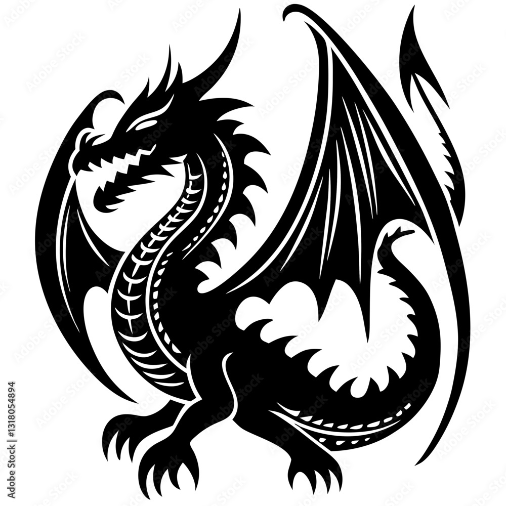 Fototapeta premium Chinese dragon silhouettes vector on white background.