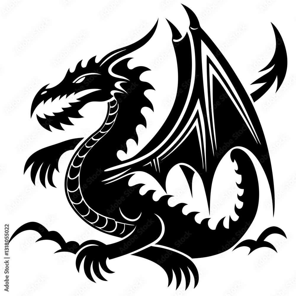 Naklejka premium Chinese dragon silhouettes vector on white background.