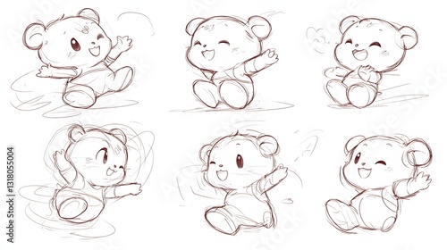Playful and Happy Cartoon Bears Showing Various Joyful Expressions in Motion
