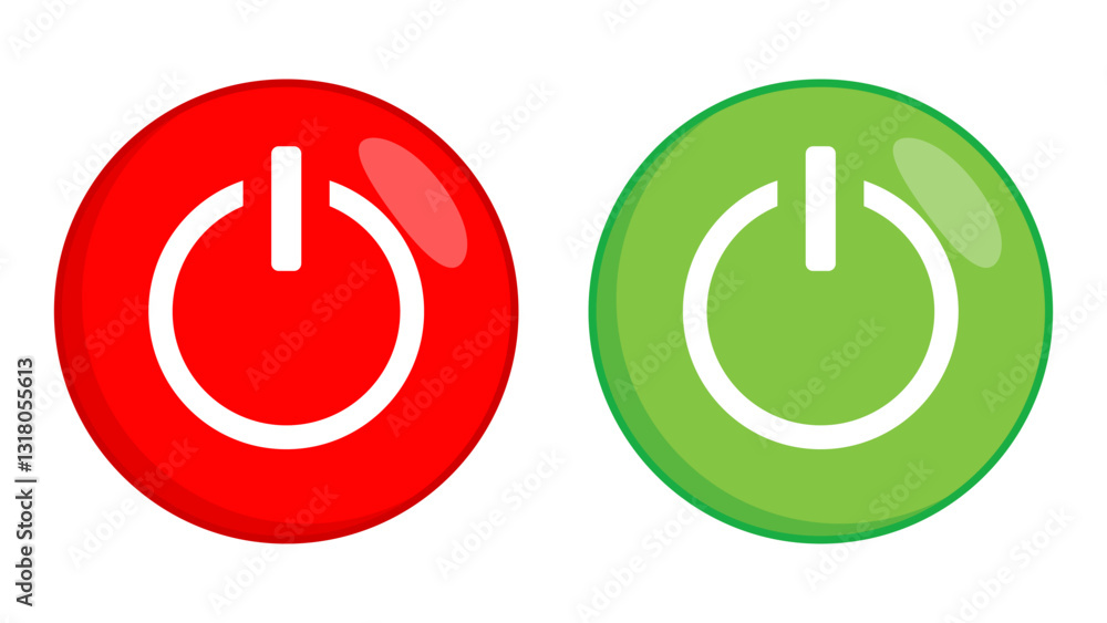 Red Green Power Buttons Simple Circular Icons Design Red Green Power Buttons Simple Circular Icons Design