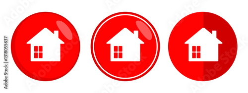 Red Home Icon Variations Simple Graphic Design