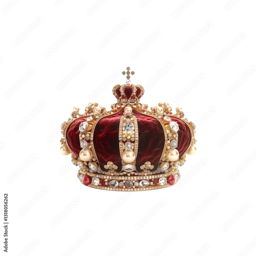 Fototapeta premium 3D illustration of a golden royal crown with red velvet and pear
