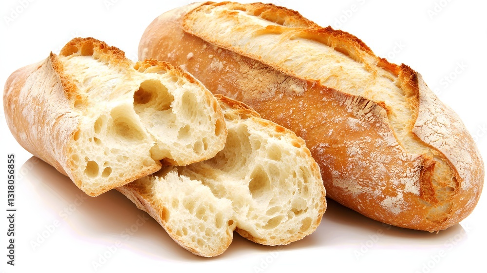 Freshly Baked Artisanal Bread Loaf with Crust and Soft Interior Sliced for Serving Freshly Baked Artisanal Bread Loaf with Crust and Soft Interior Sliced for Serving