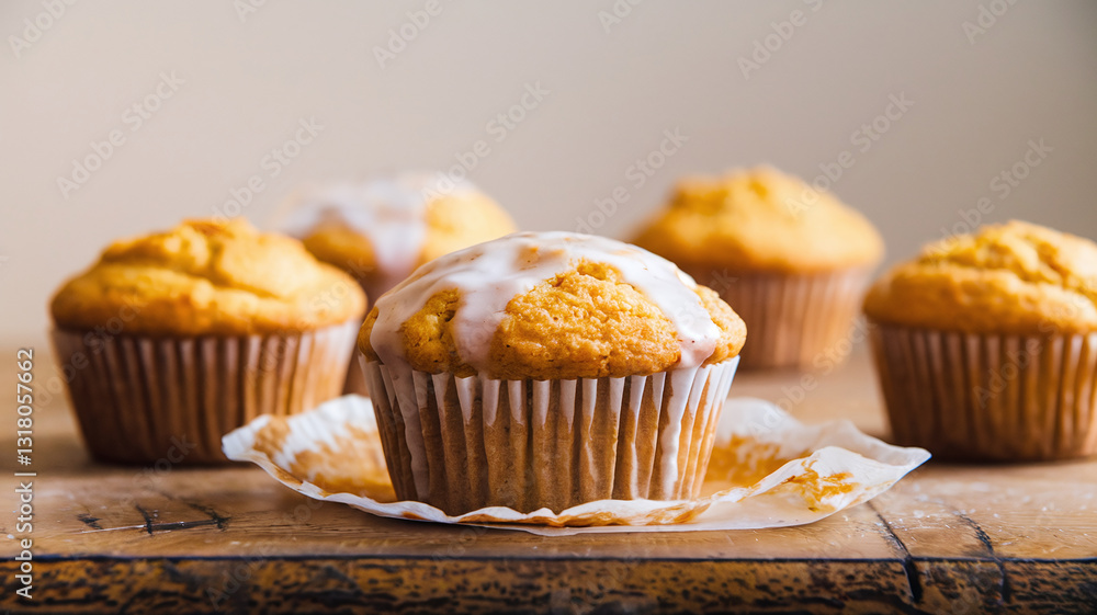 A close-up shot of freshly baked orange muffins with a golden crust, arranged on a light-colored table, creating a warm and inviting bakery-style presentation. A close-up shot of freshly baked orange muffins with a golden crust, arranged on a light-colored table, creating a warm and inviting bakery-style presentation.