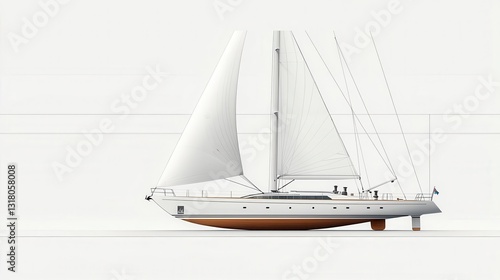 Sideview schematic of a yacht with a windassisted sail system, blending tradition with modern innovation