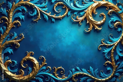 Elegant Teal and Gold Ornate Frame Design, Perfect for Luxurious Invitations and Decorative Projects